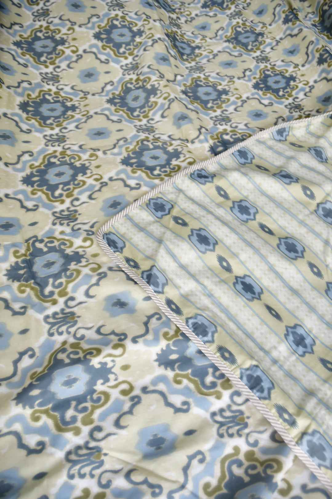 Blue Ikkat Reversible Mul Mul Handblock Cotton Dohar