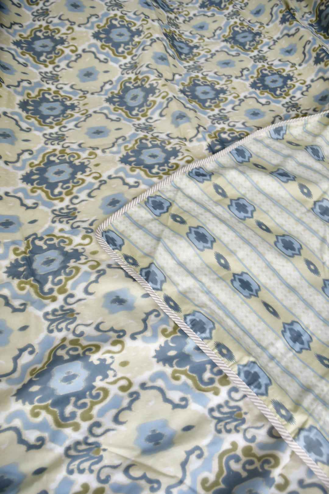 Blue Ikkat Reversible Mul Mul Handblock Cotton Dohar