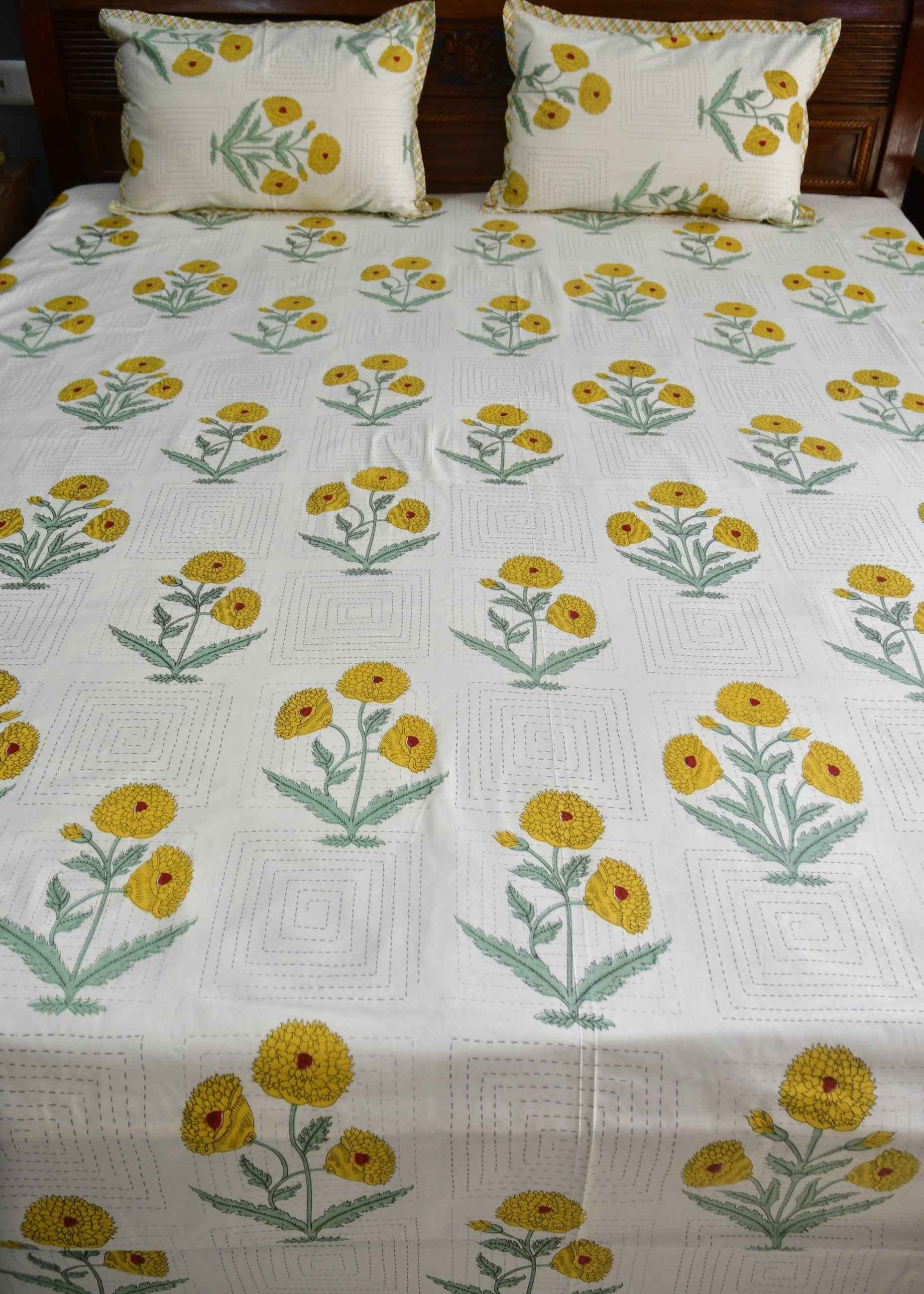 Yellow poppy cotton Bedsheet : Designer elegance