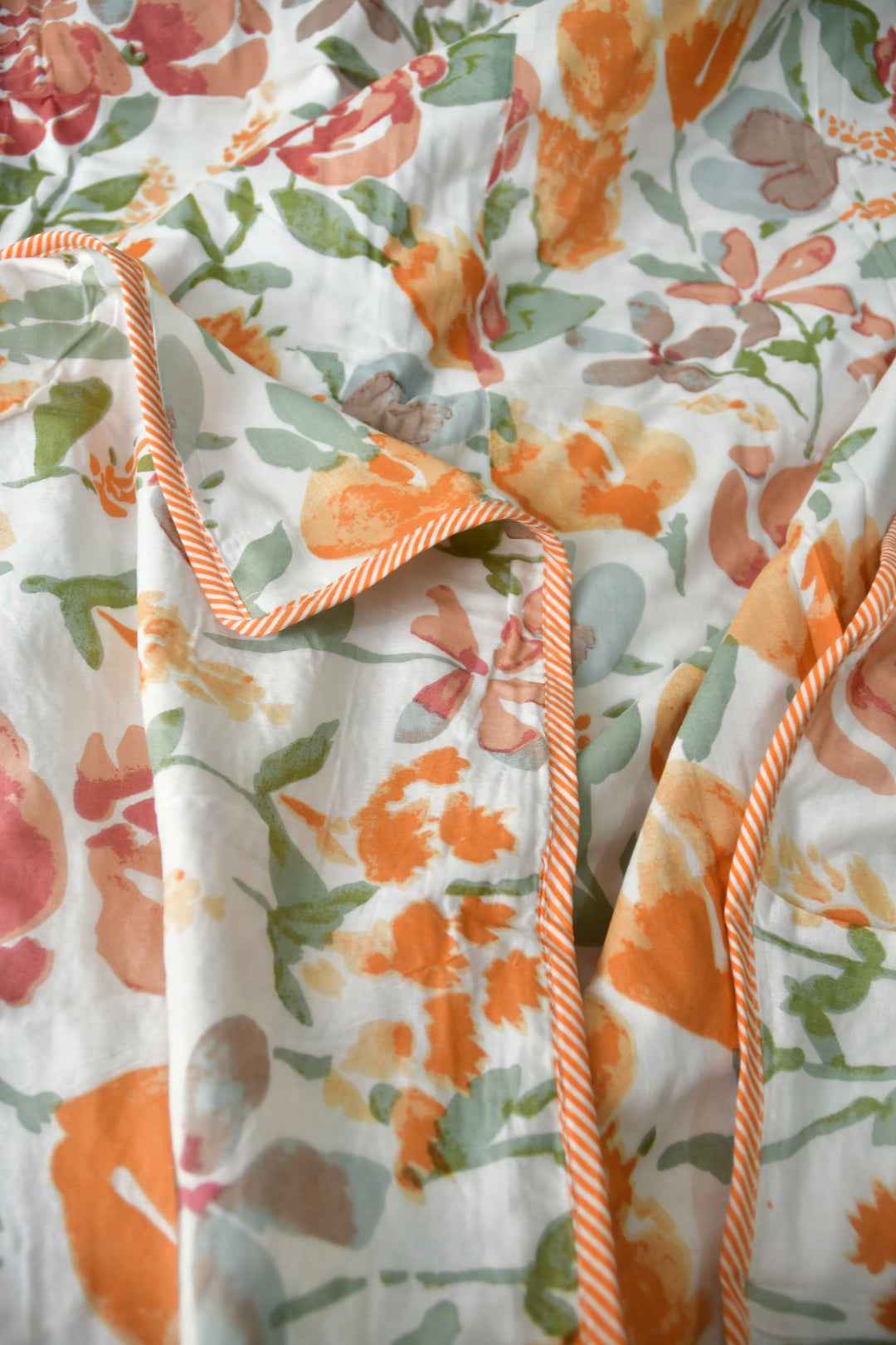 Pastel Orange Floral Dohar: Soft Mul Mul Cotton