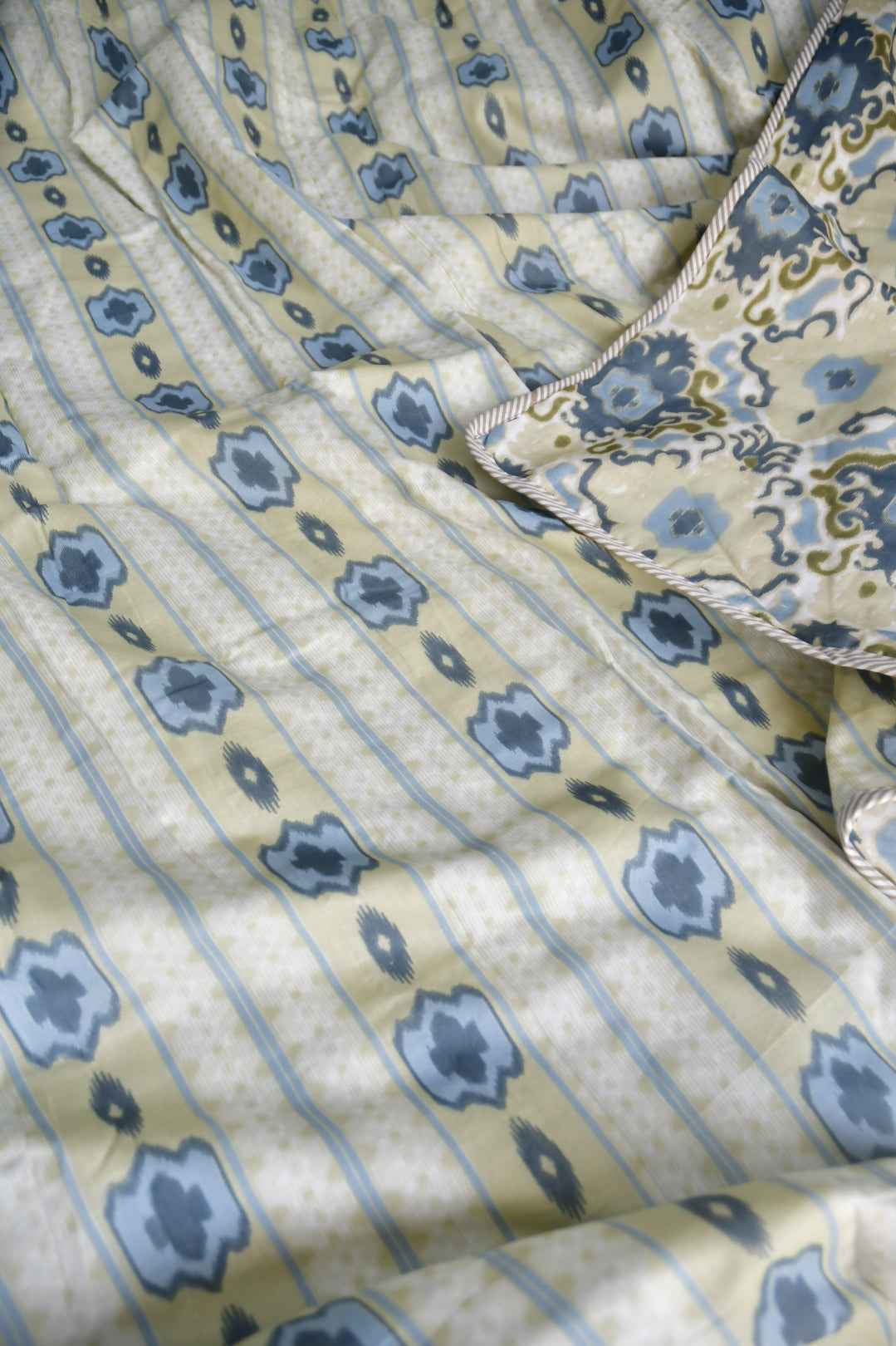 Blue Ikkat Reversible Mul Mul Handblock Cotton Dohar