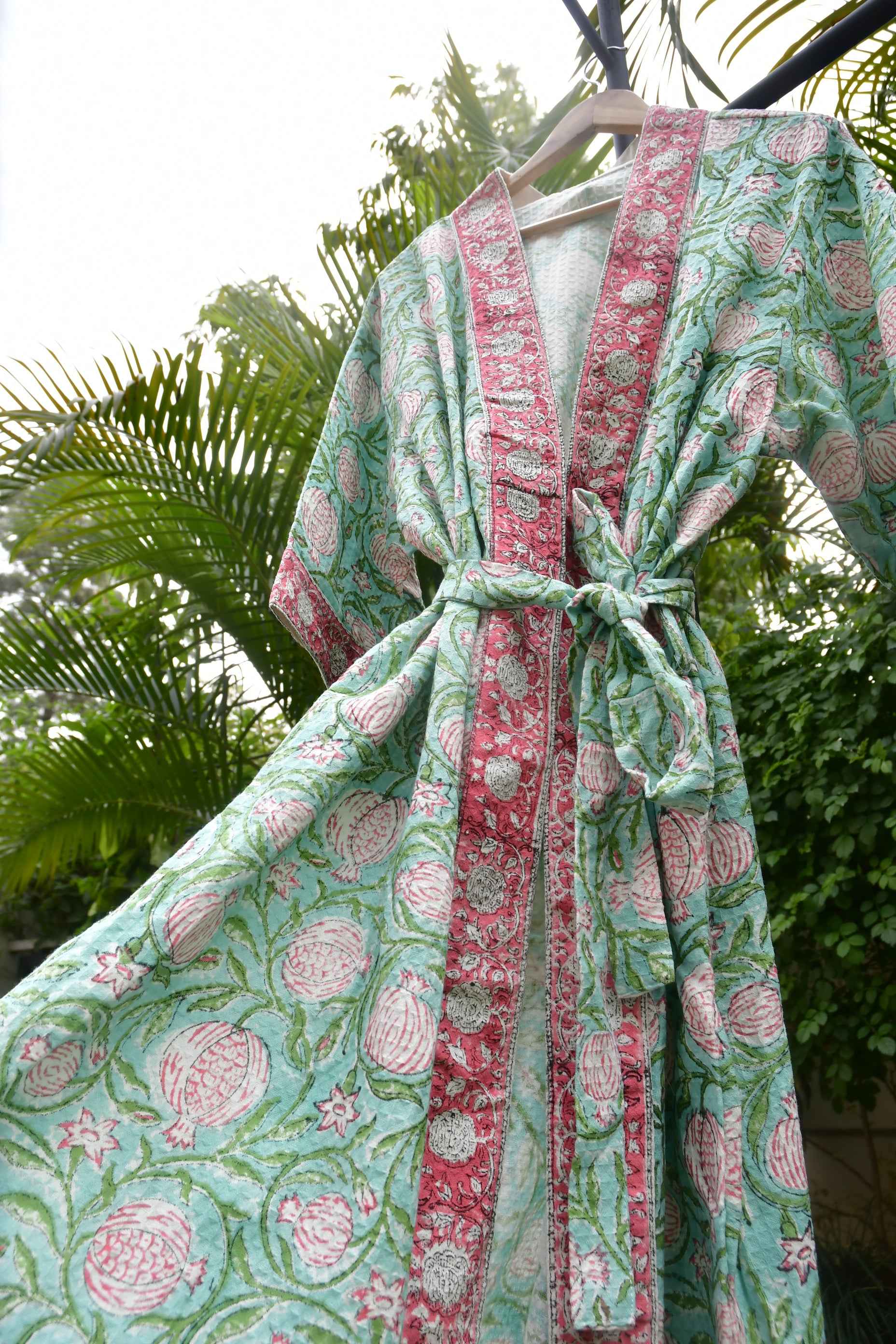 Sea Green Pomegranate Waffle Cotton Bathrobe