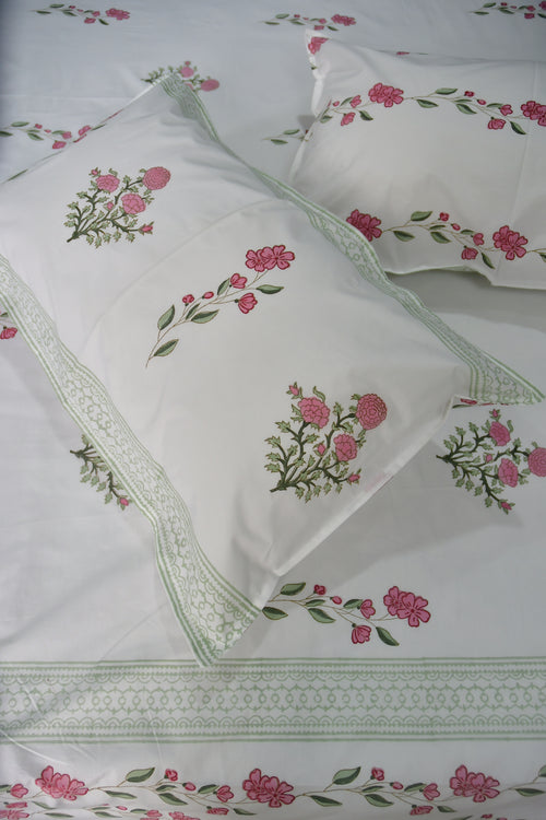 Pink Gulshan Premium HandBlock cotton Bedsheet 
