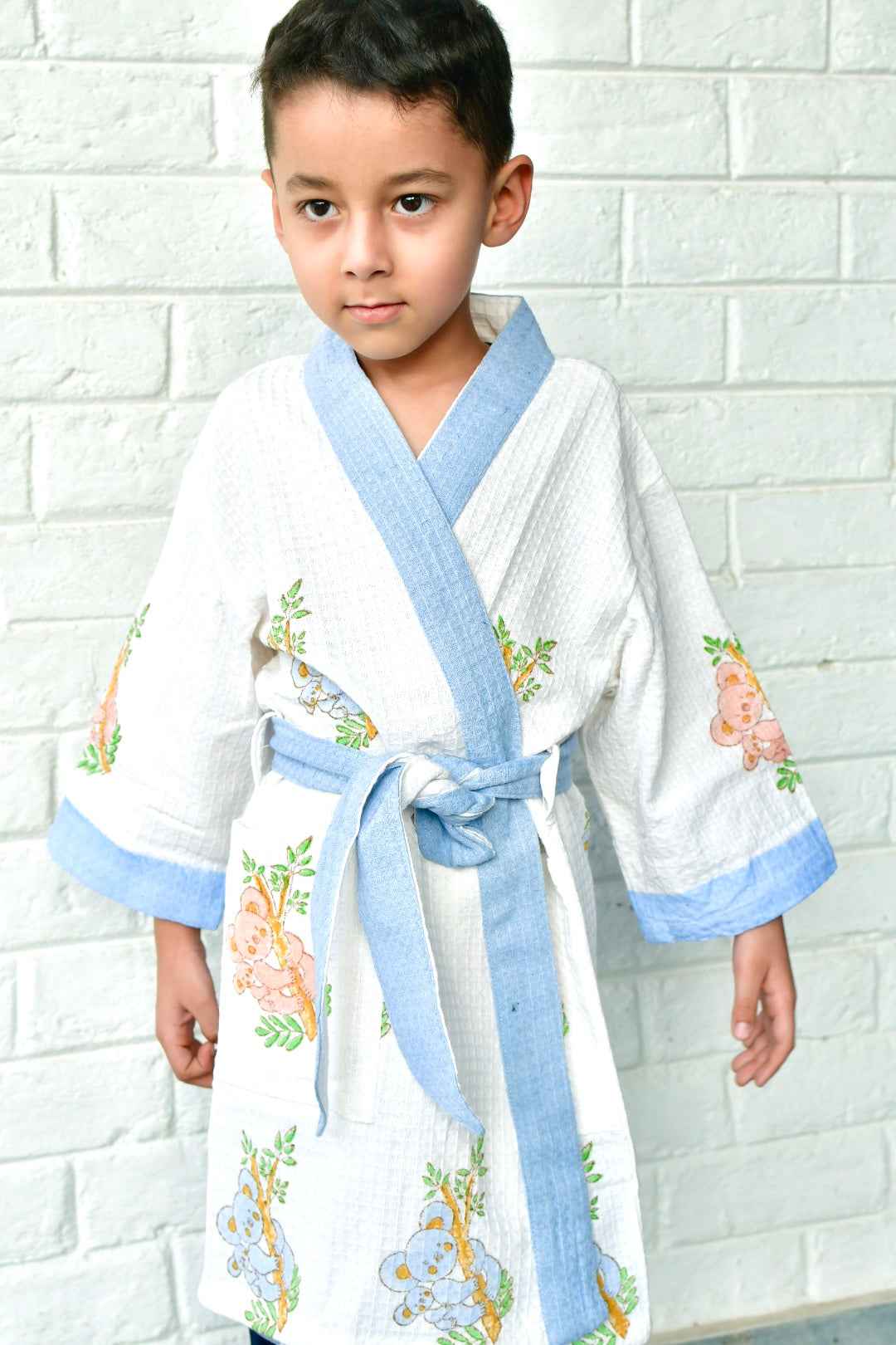 Kids HandBlock Premium Waffle Cotton Bathrobe Koala Bear Pattern