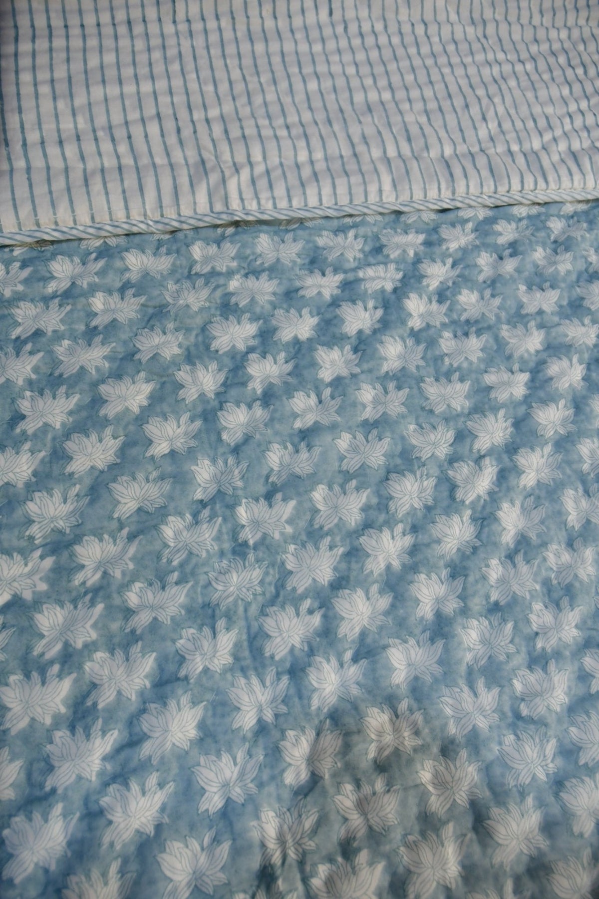 Hand Block Blue Lotus Quilt