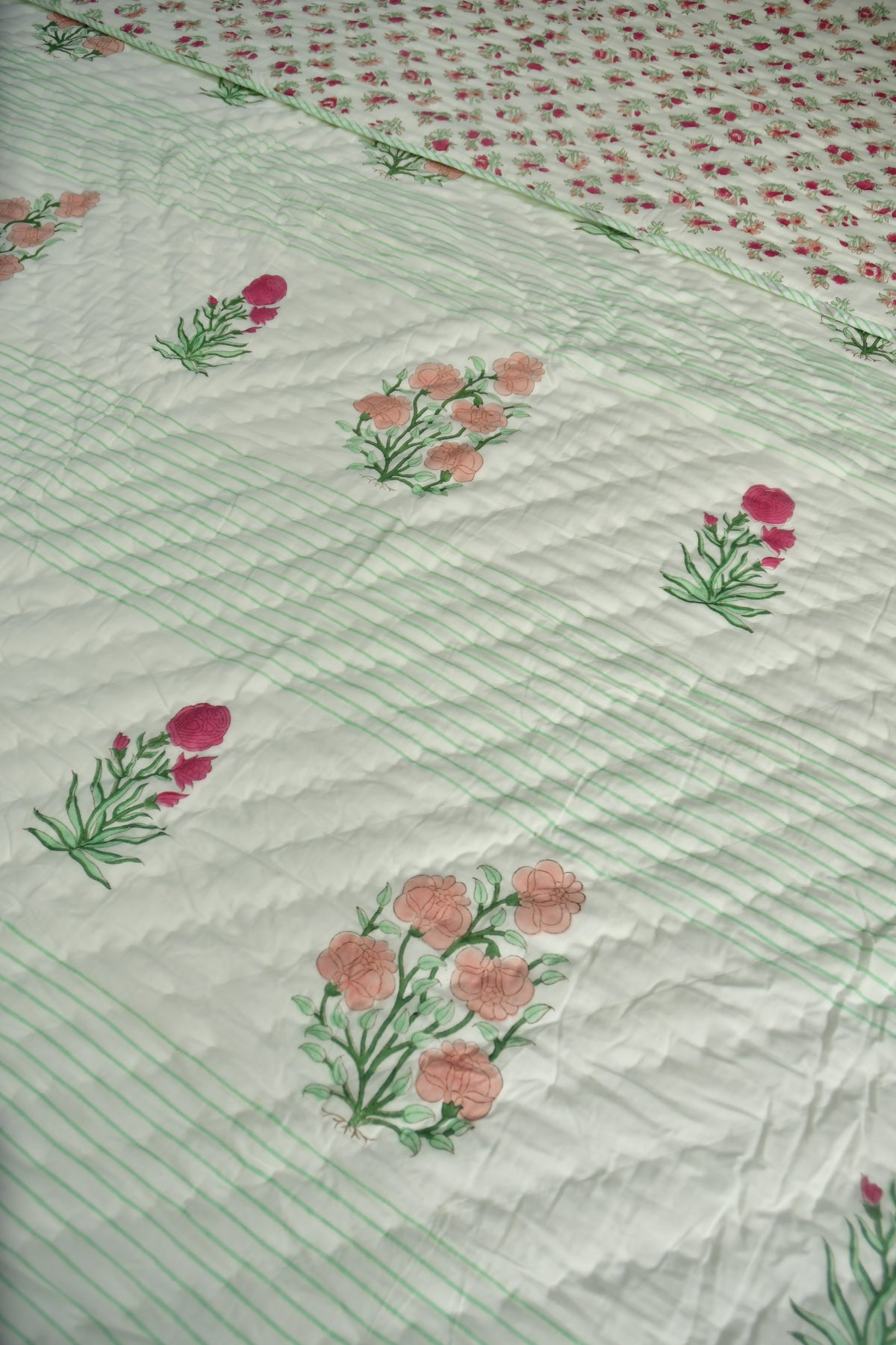 Peach and Pink Floral Premium  HandBlock  Quilt