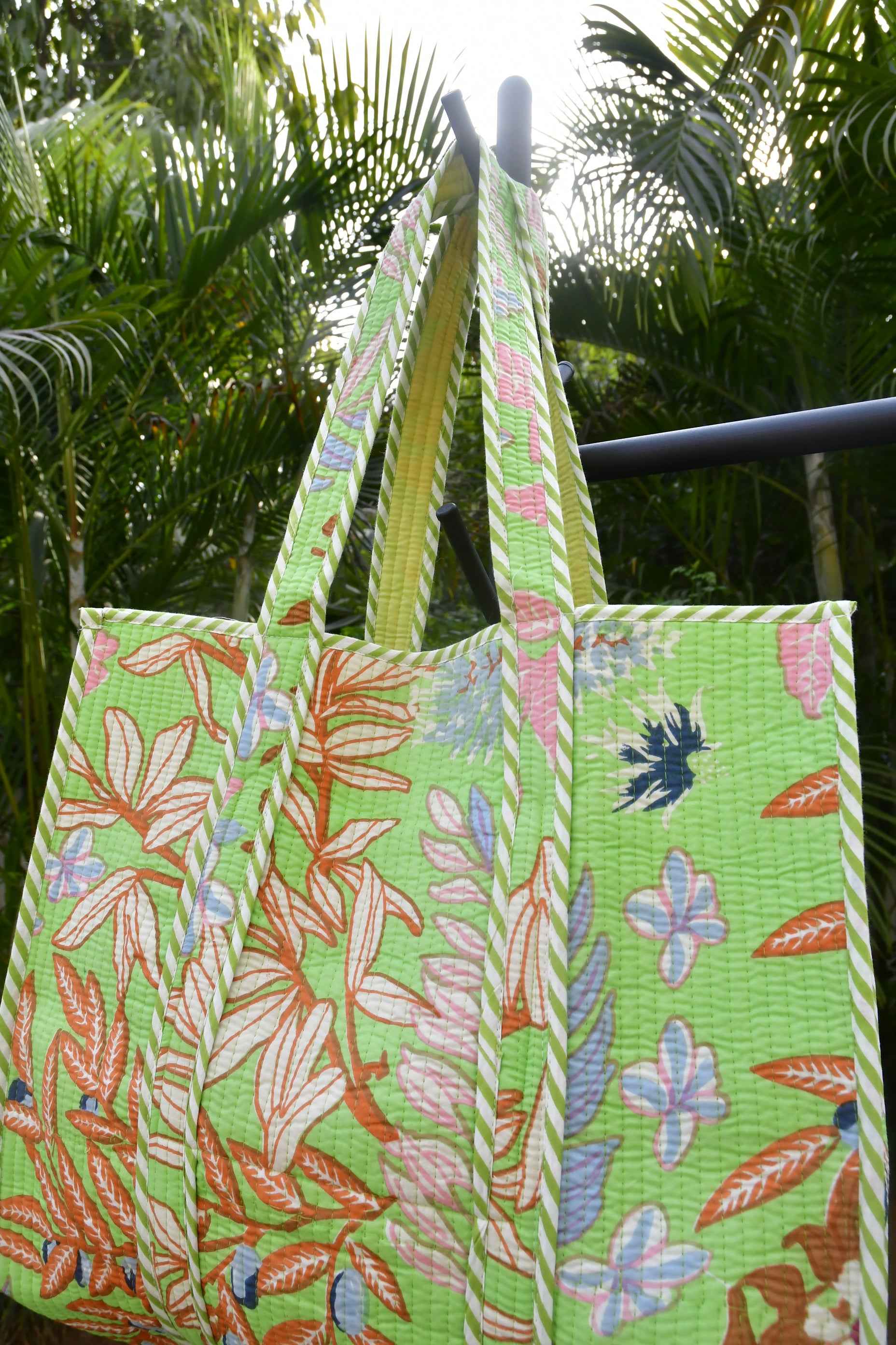 Light Green Floral Tote, Handcrafted and stylish