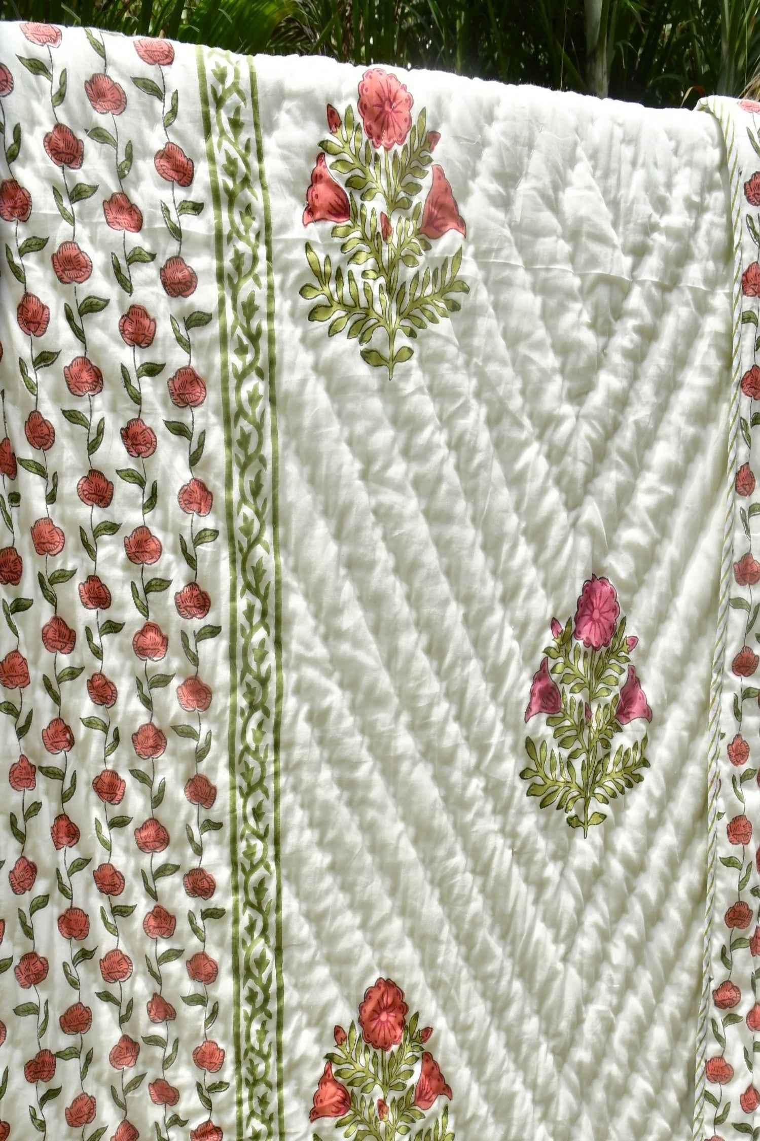 Khoobsurat Floral Mul Mul Handblock Cotton Quilt
