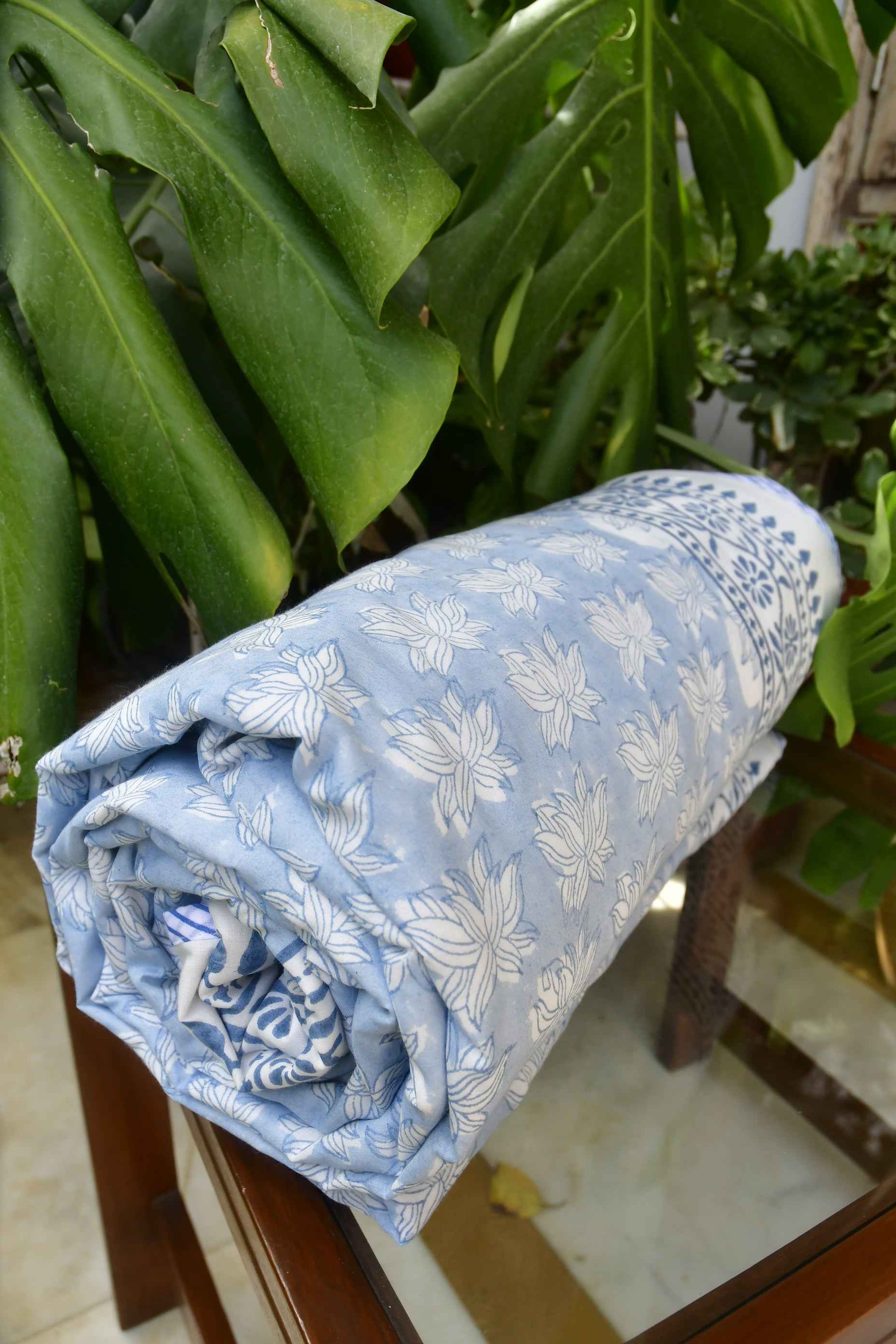 Premium Soft Blue Water Lily Dohar : Premium Comfort
