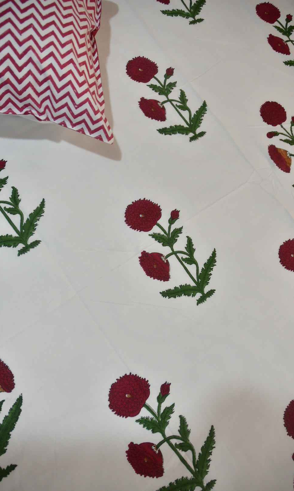 Classic Red Poppy Cotton Handblock Bedsheet