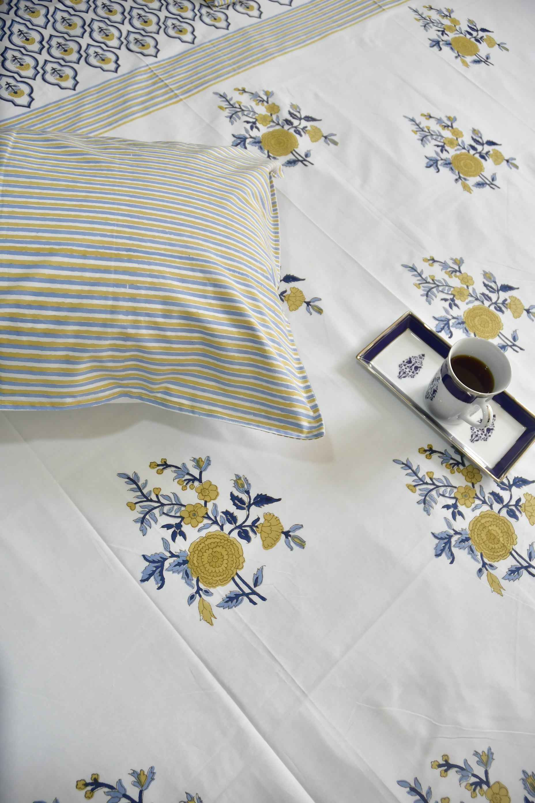 Royal Blue yellow Buta Bedsheet : Regal elegance