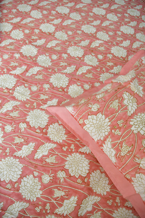 Pink floral Bedsheet Hand Block