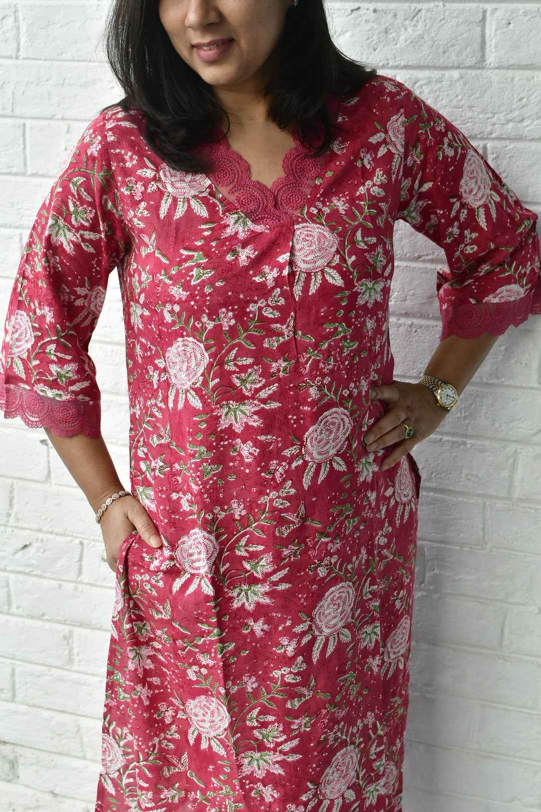 Coral Pink Bagiya Kurta set : Handblock