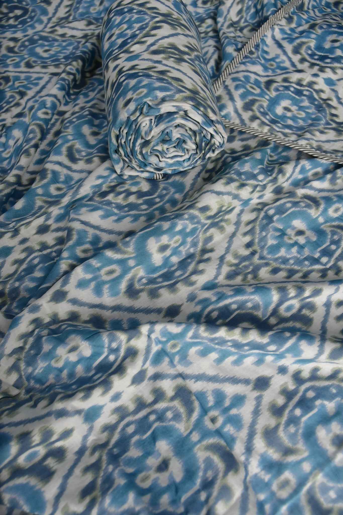 Blue Ikkat Mul Mul Reversible Cotton Dohar