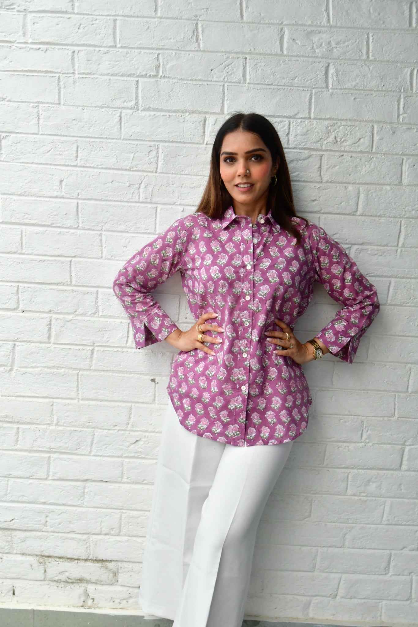 Light Mauve Floral Cotton Shirt