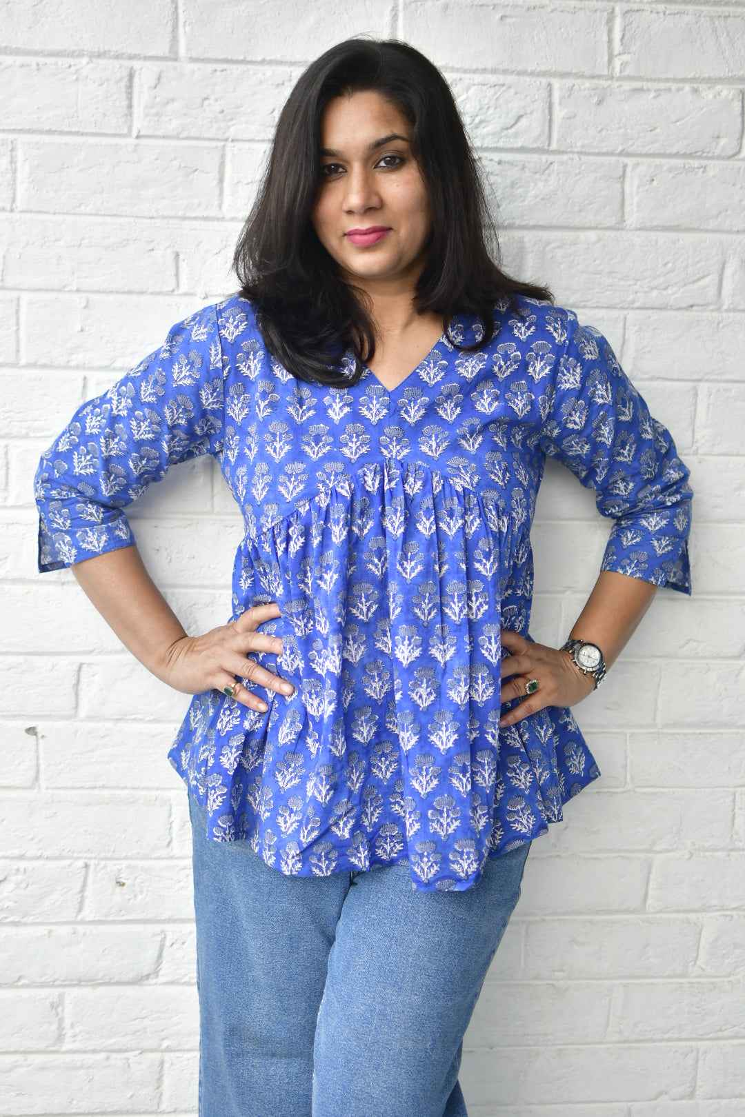 Royal Blue Short Top Handblock : Daily Wear