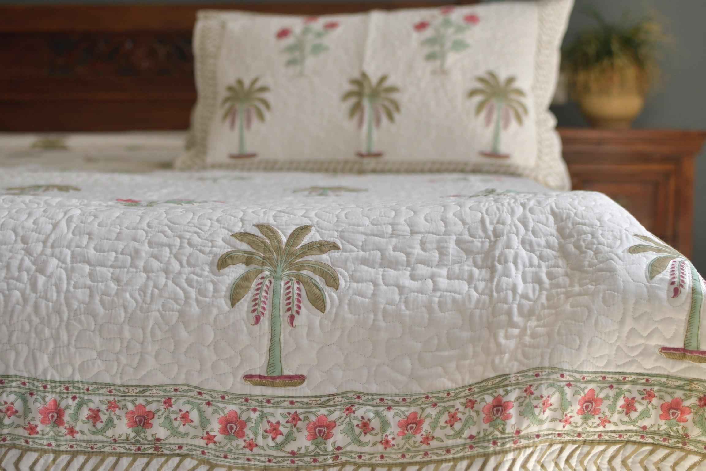 Palms Forever Bedcover: Jaipur Print, Summer Comfort