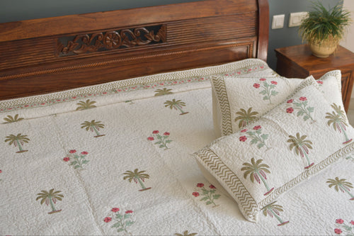 Palms Forever  Quilted Bedcover Hand Block