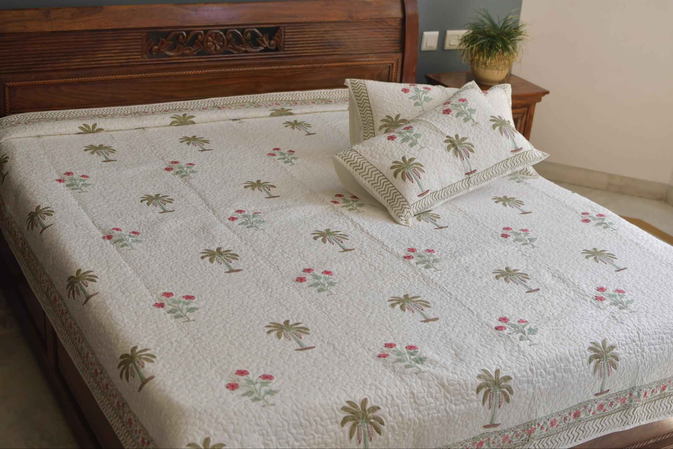 Palms Forever Bedcover: Jaipur Print, Summer Comfort