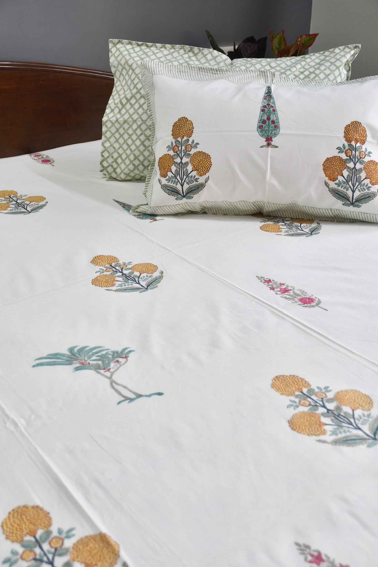 Marigold Bedsheet, Jaipur Print, Premium Cotton