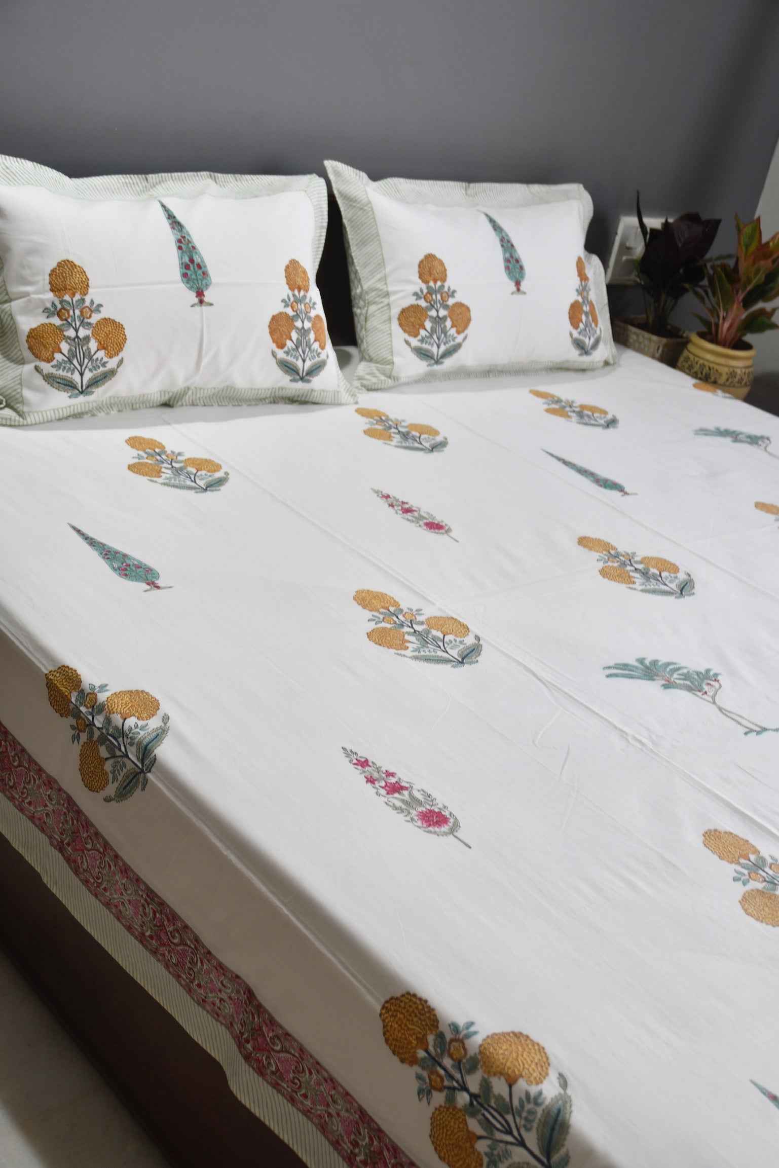 Marigold Bedsheet, Jaipur Print, Premium Cotton