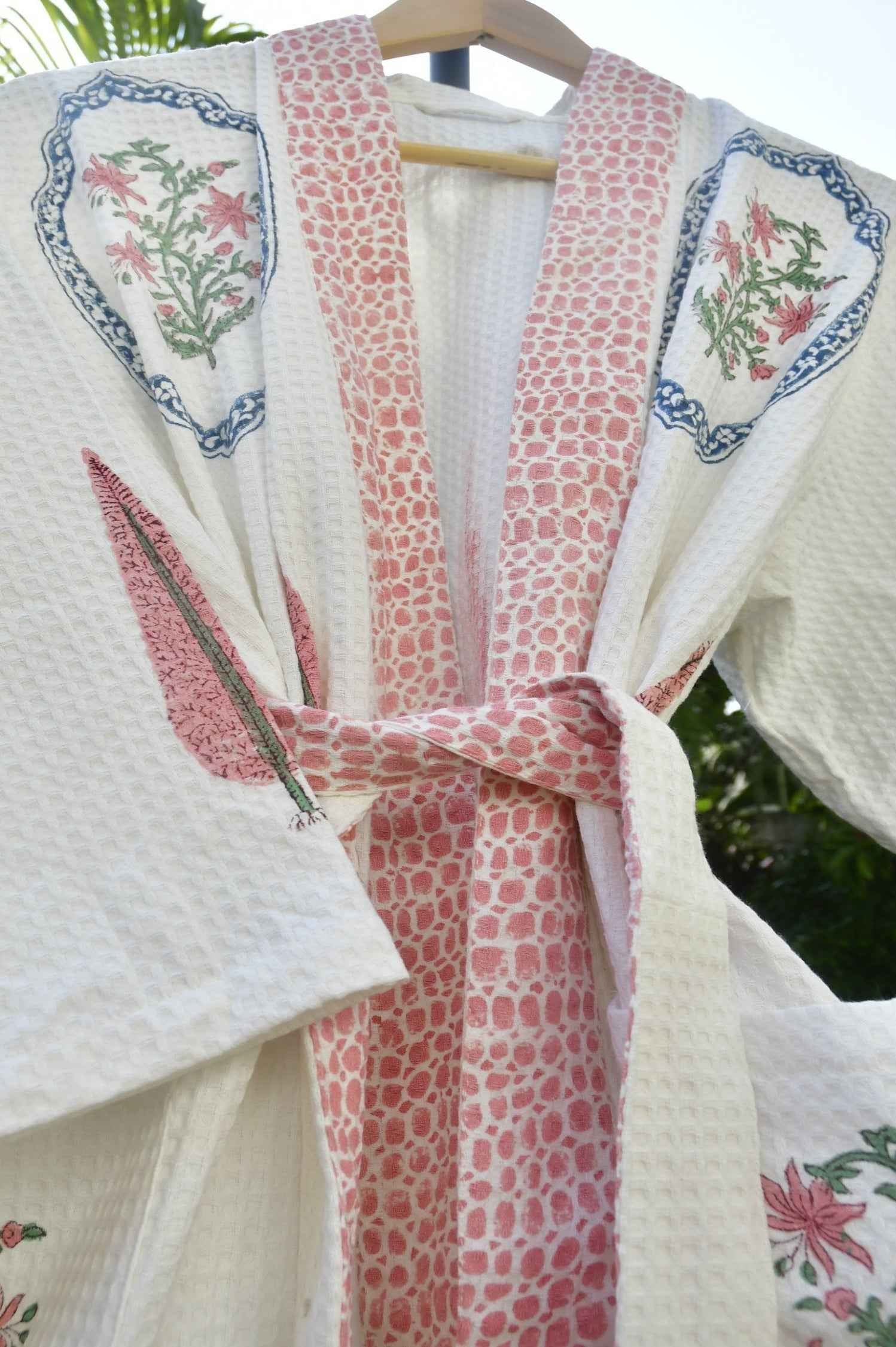 Pink love in Hexagon Waffle cotton Bathrobe