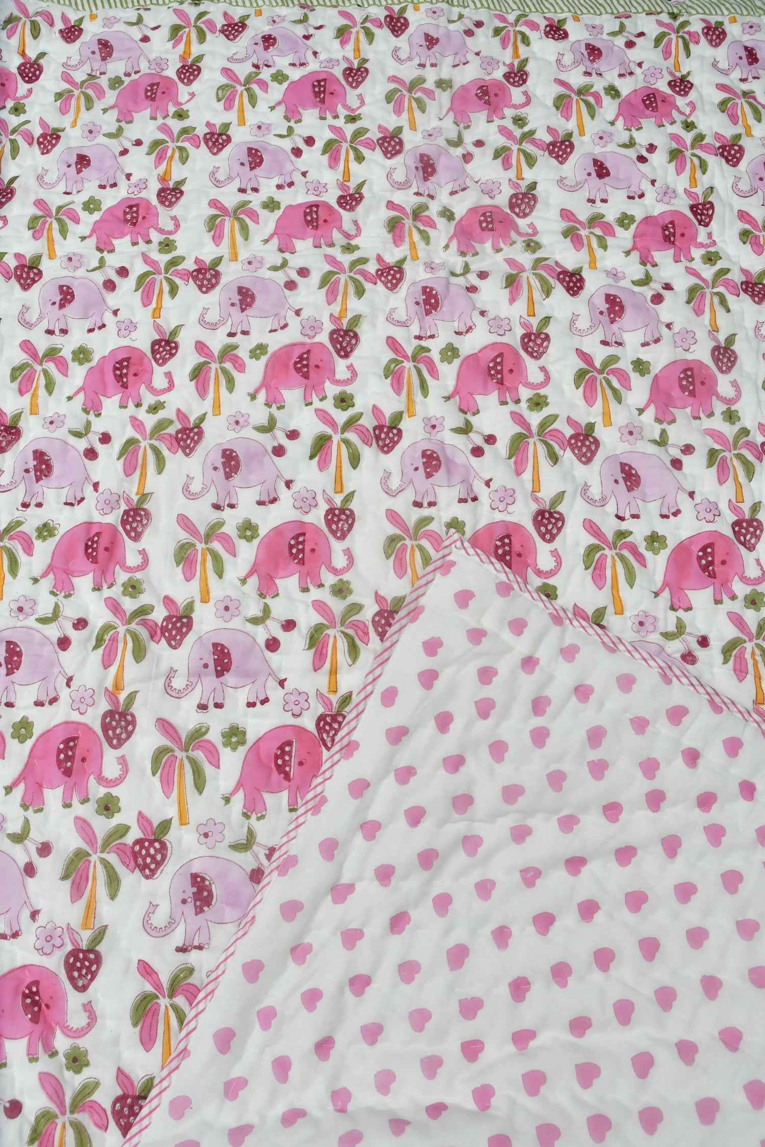Pink Elephant Reversible Baby Handblock Quilt