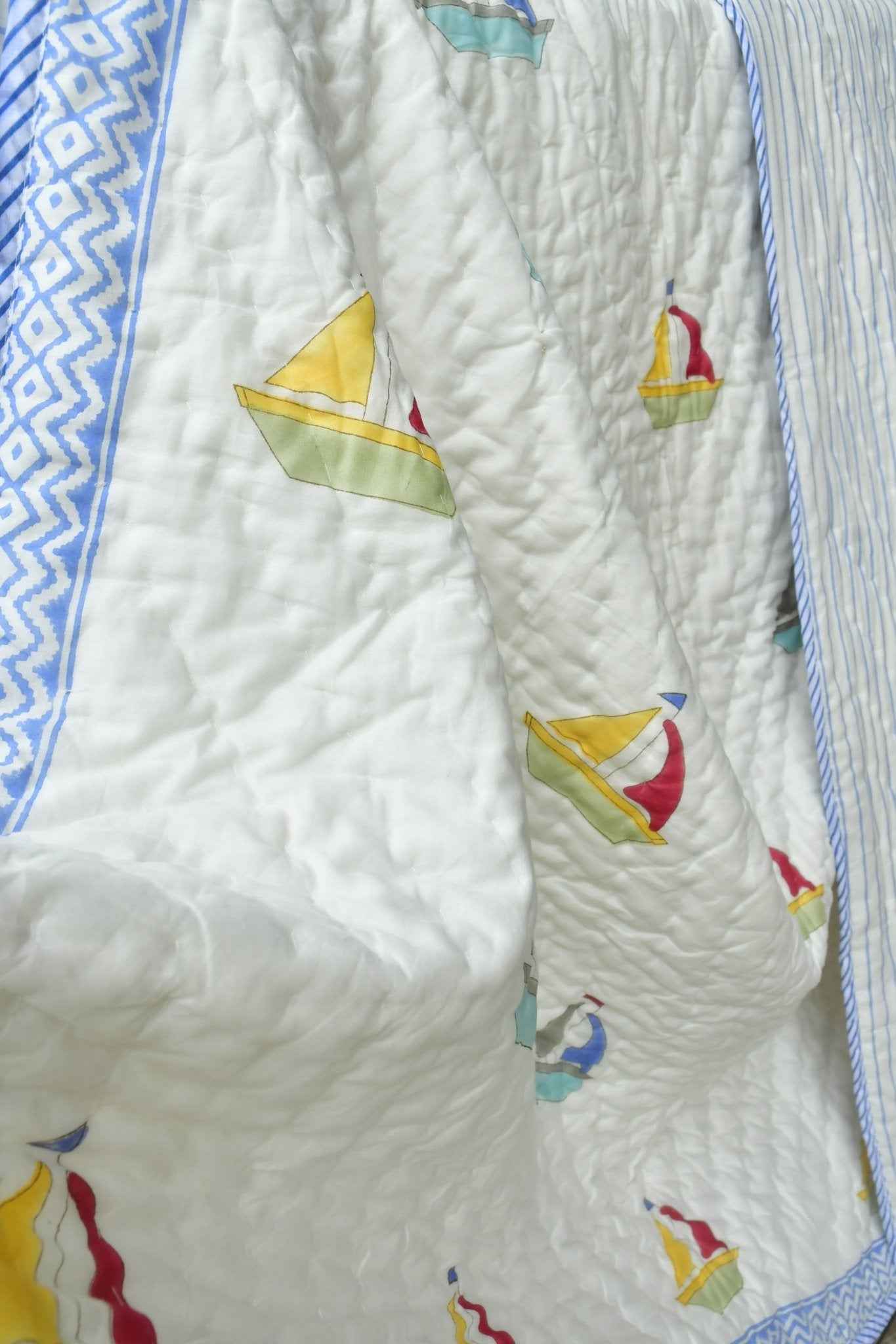 Boat Print Mul Mul Handblock Cotton Quilt
