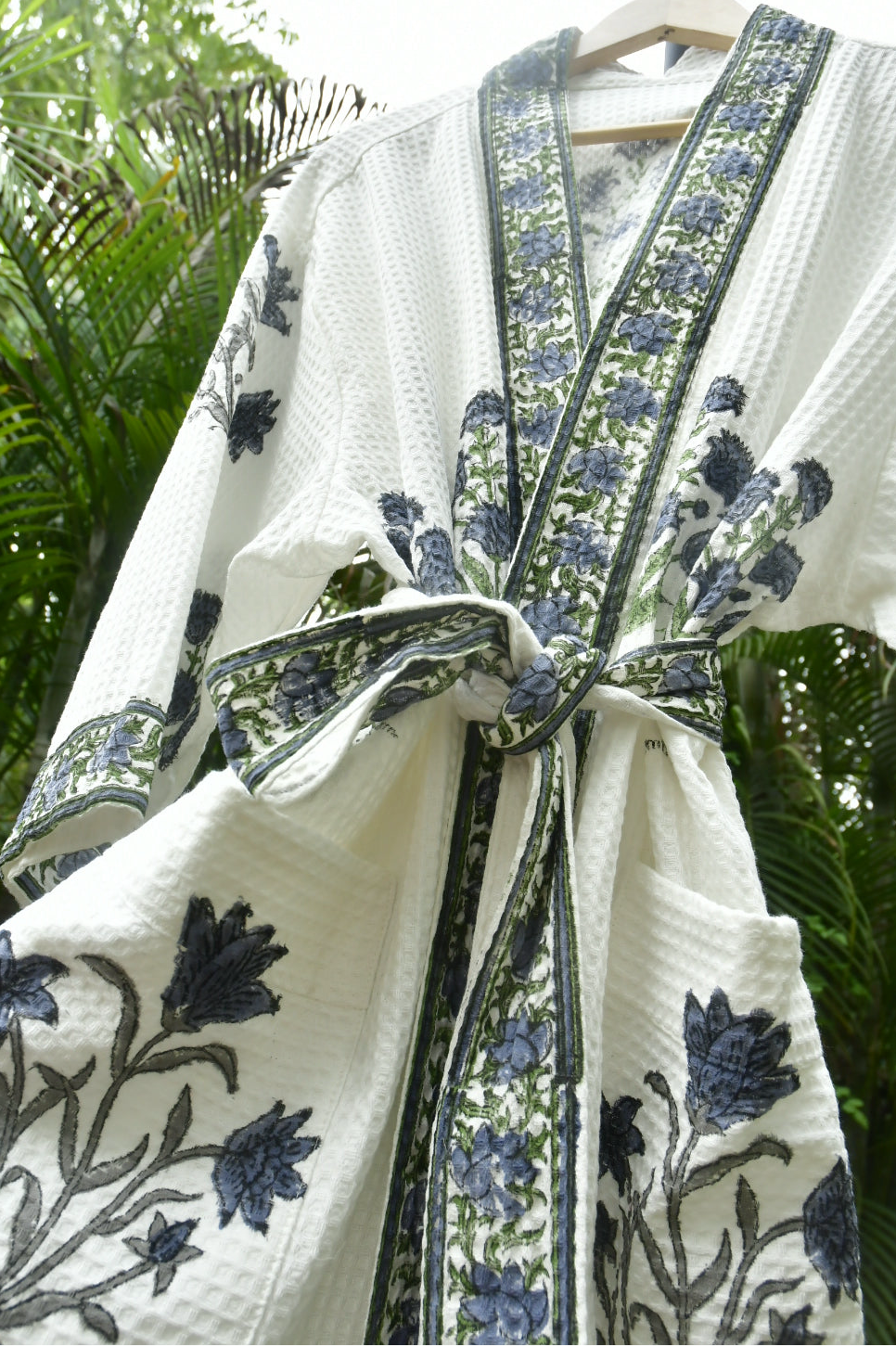 Cotton Bathrobe : Deep Blue Buta Block Print