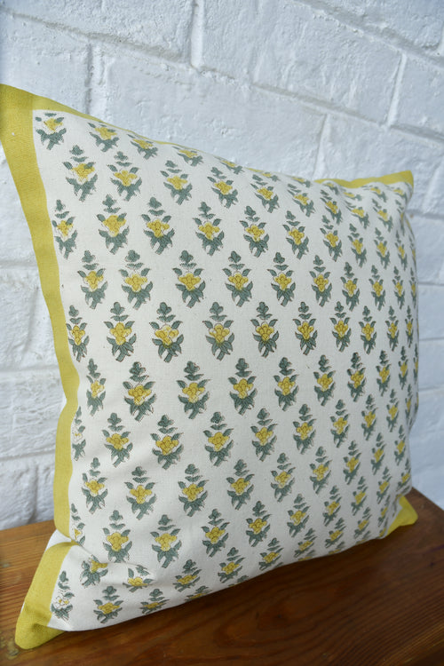 Lemon green HandBlock cushion cover