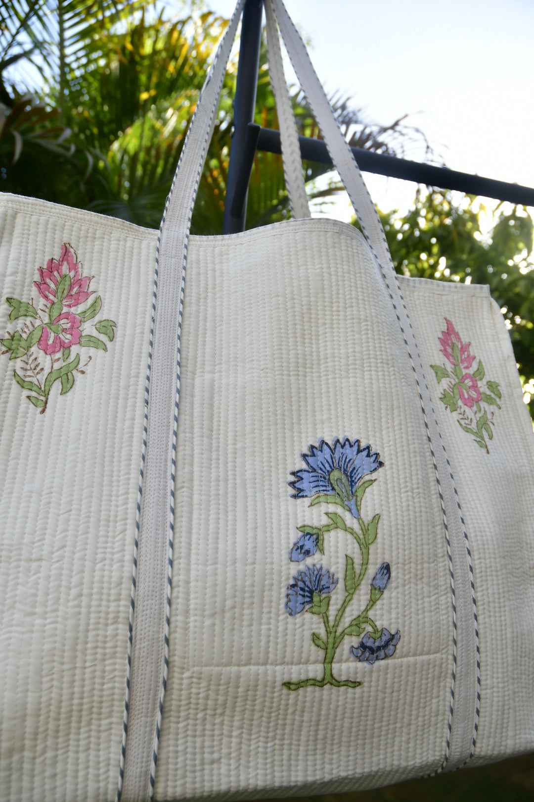 Pink And Blue Flowers Tote Bag