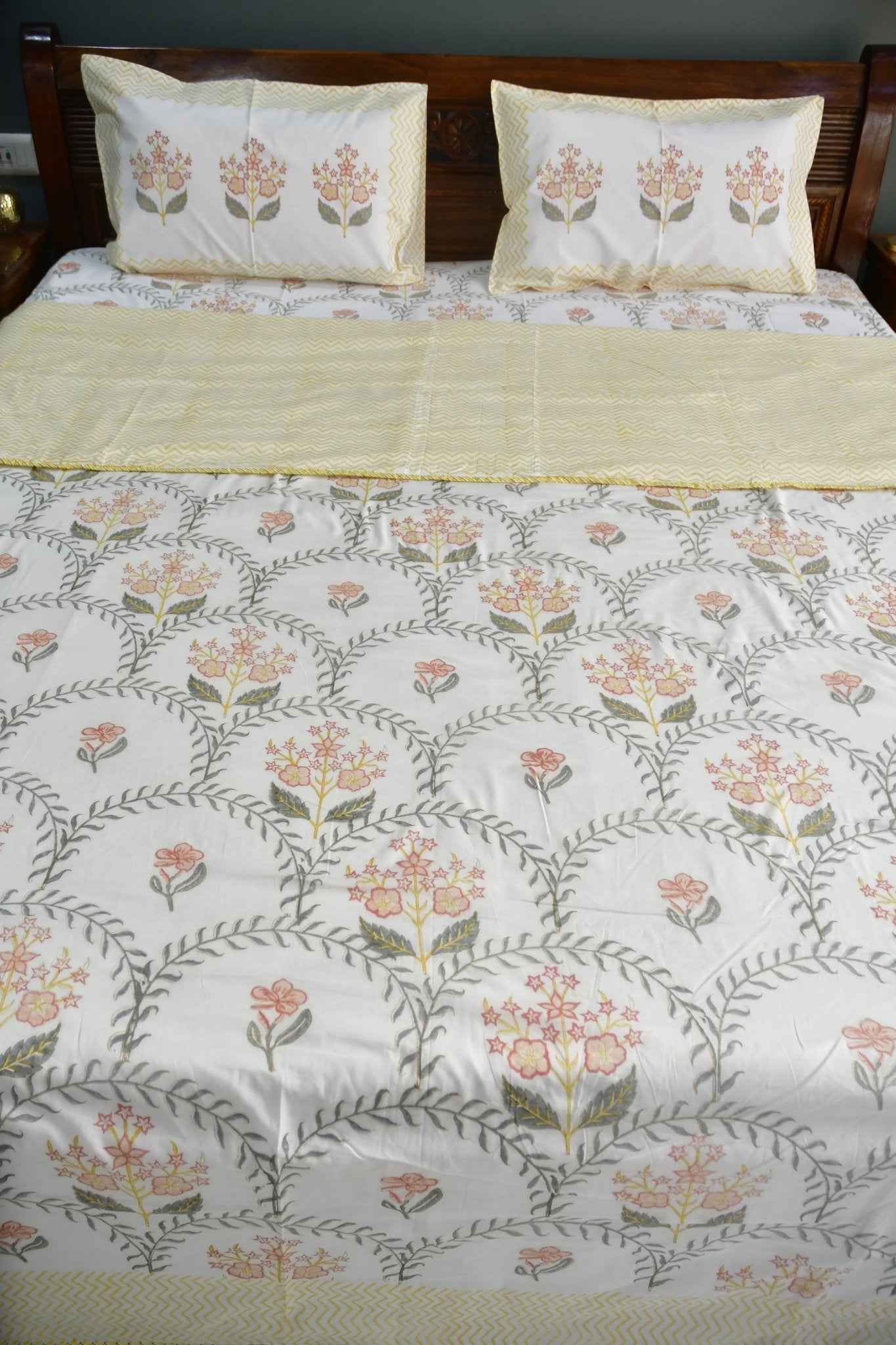 Basant Jaal Dohar Handblock Cotton Bedding set