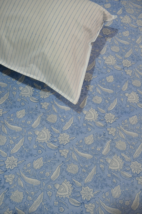 Blue and White Handblock Bedsheet