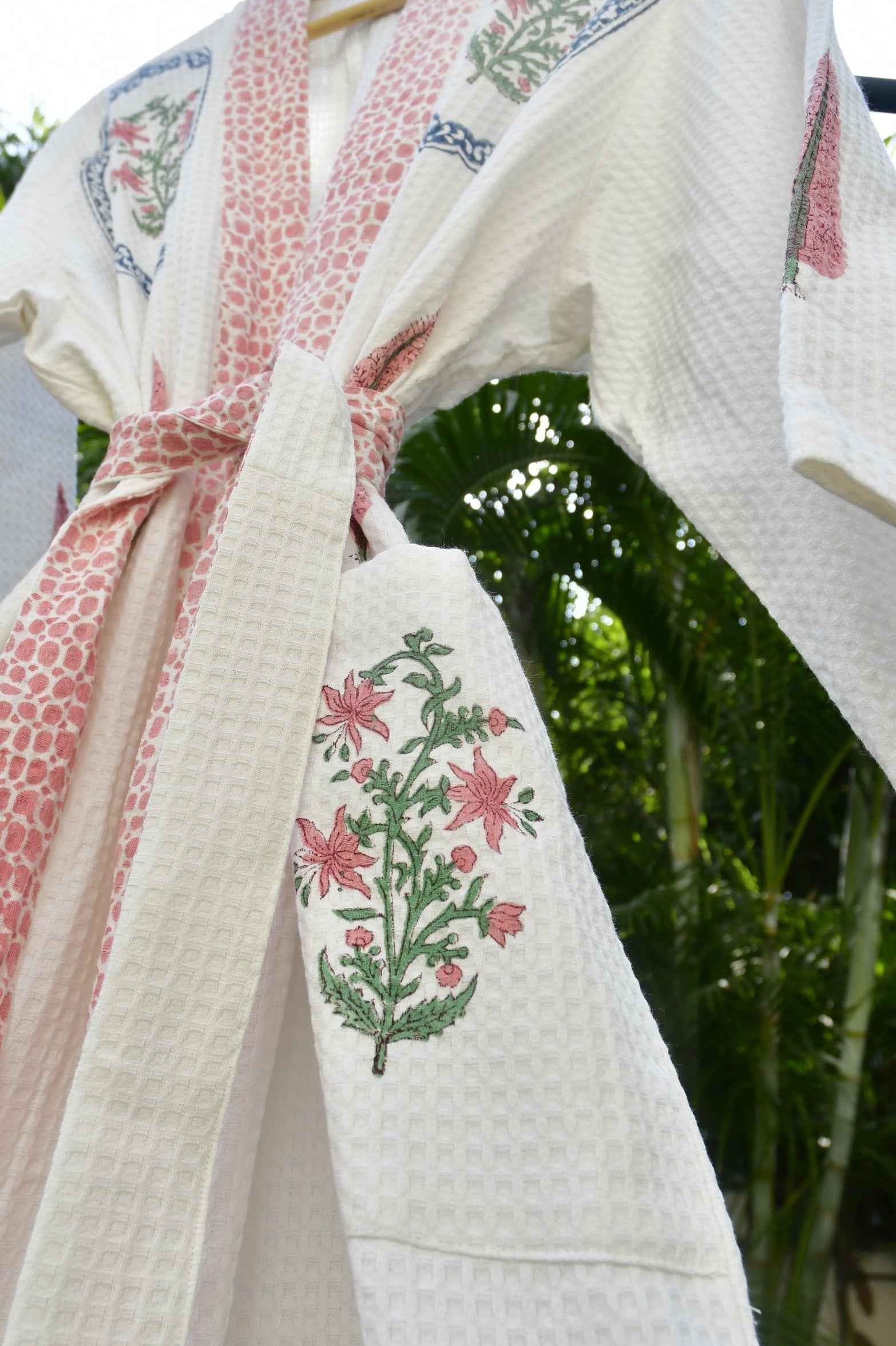Pink love in Hexagon Waffle cotton Bathrobe