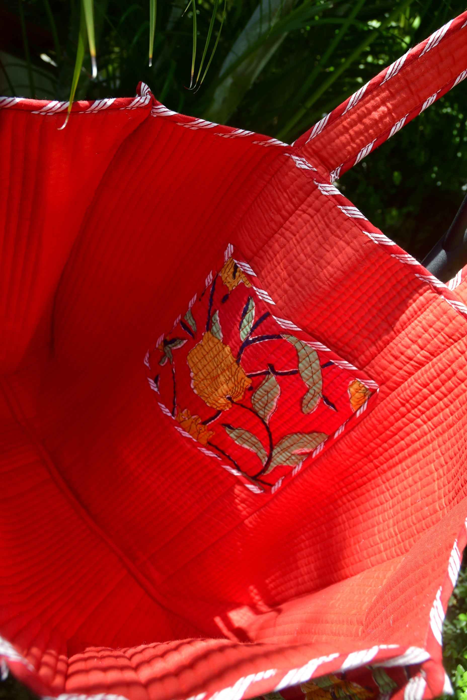 Red Hand-Blocked Tote Bag | Jaipur's Finest