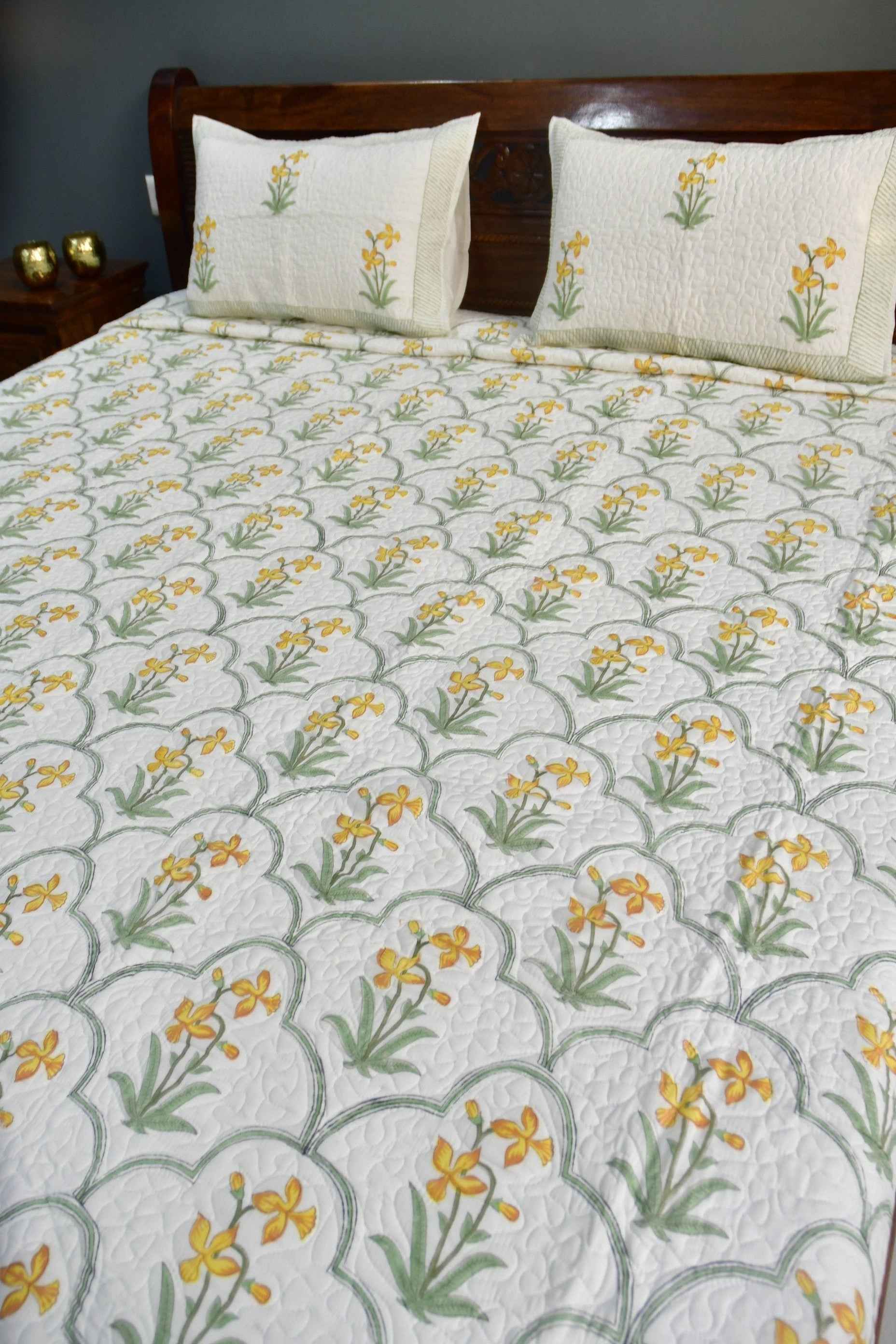 Yellow Jaal Handblock Bedcover : Timeless Design