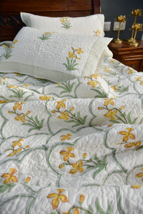 Yellow Jaal Bedcover Jaipur Rajasthan organic cotton & color Hand Block sale 