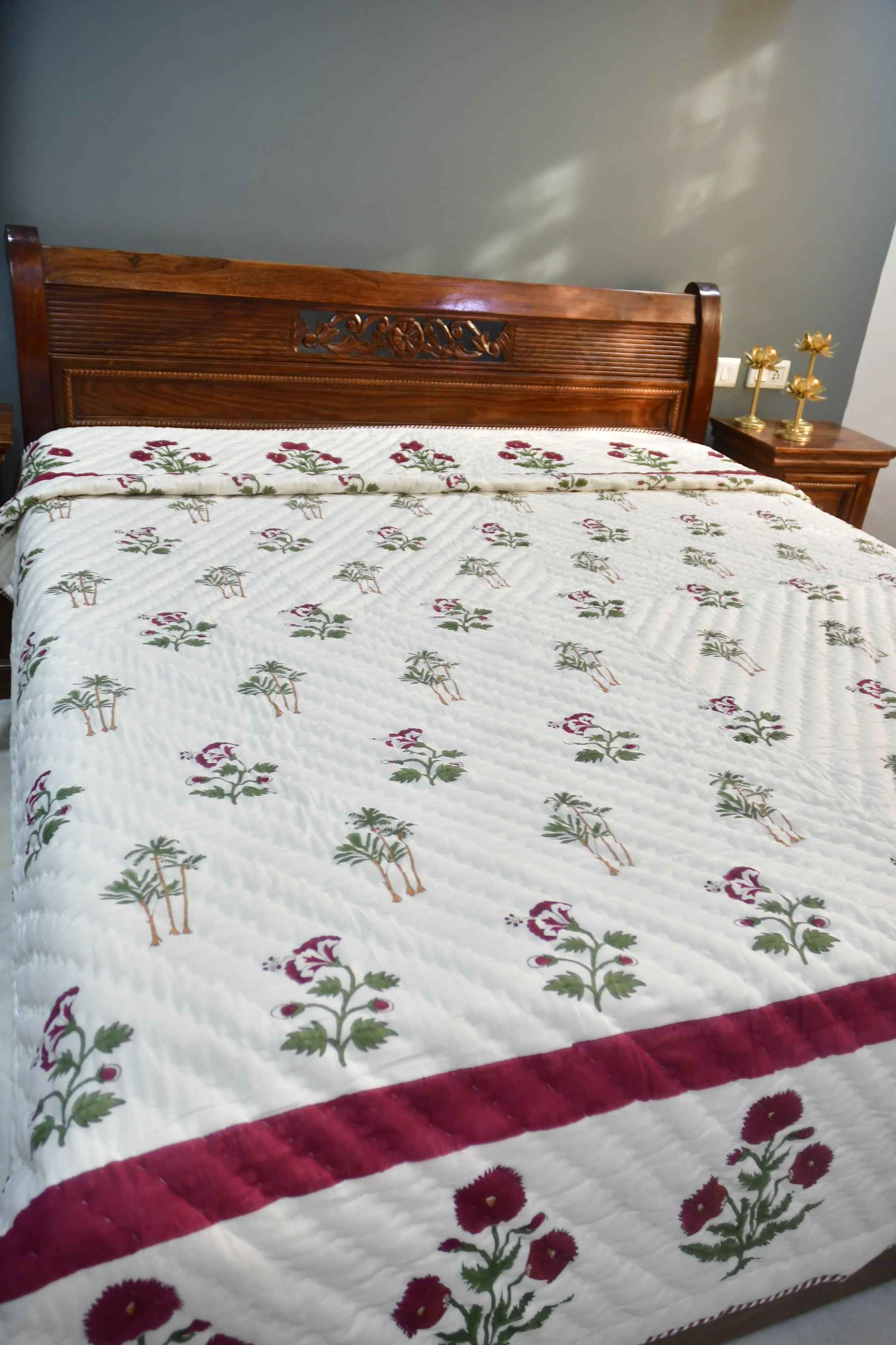 Red Poppy Reversible Quilt | Hand-Blocked Design