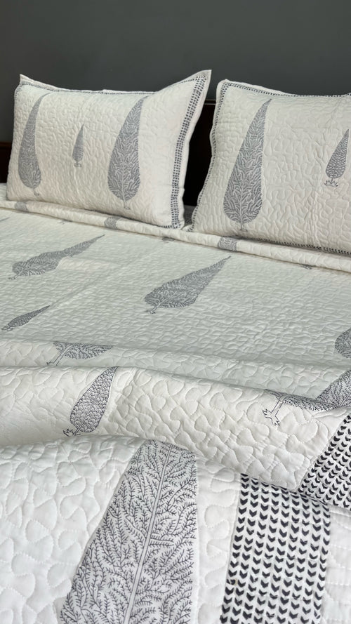 Serene Cypress Quilted bedcover Hand Block