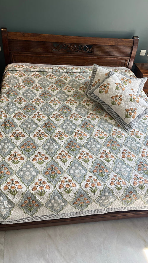 Saffron Blooms Quilted Bedcover