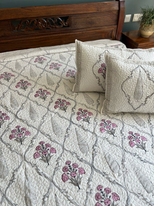 Pink And Ivory Quilted Bedcover