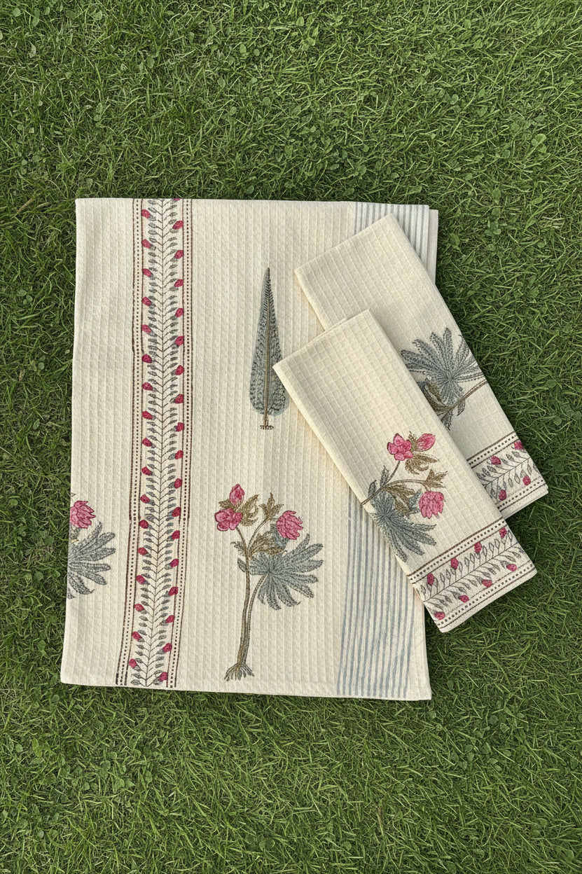 Pink floral and cypress towel
