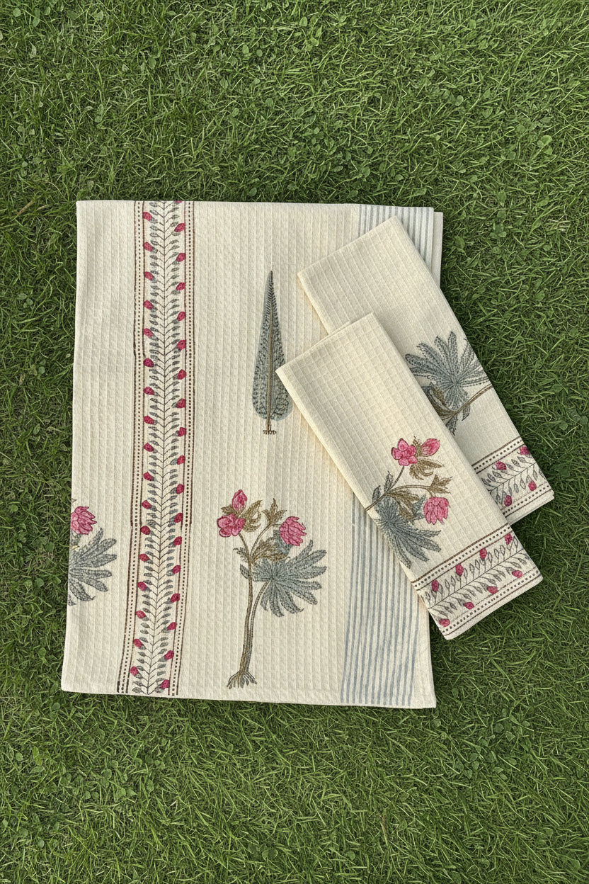 Pink floral and cypress towel