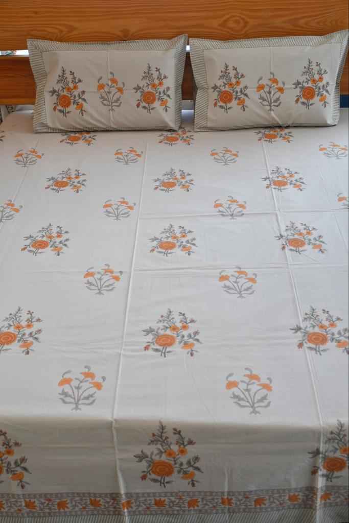 Gul Kesari Cotton Bedsheet Beige Collection