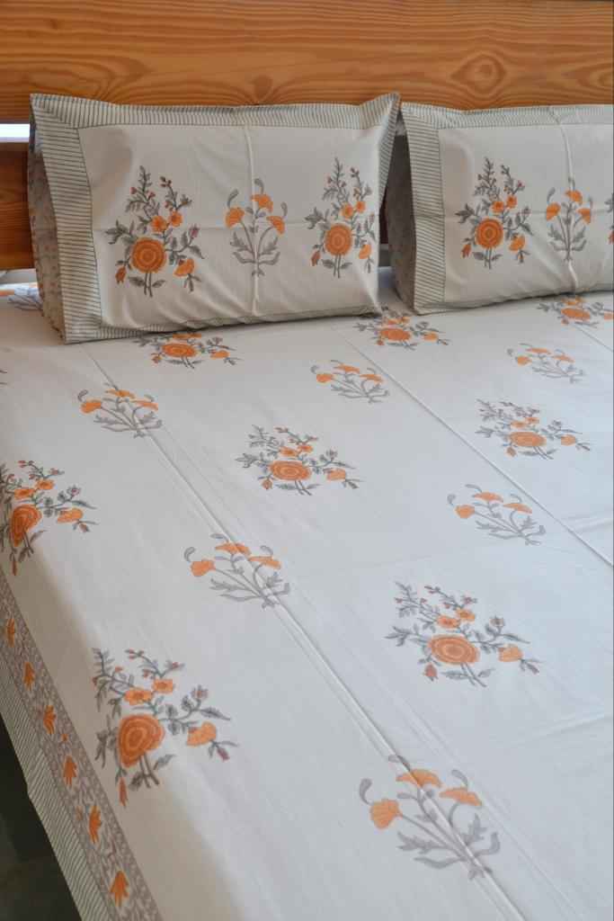 Gul Kesari Cotton Bedsheet Beige Collection