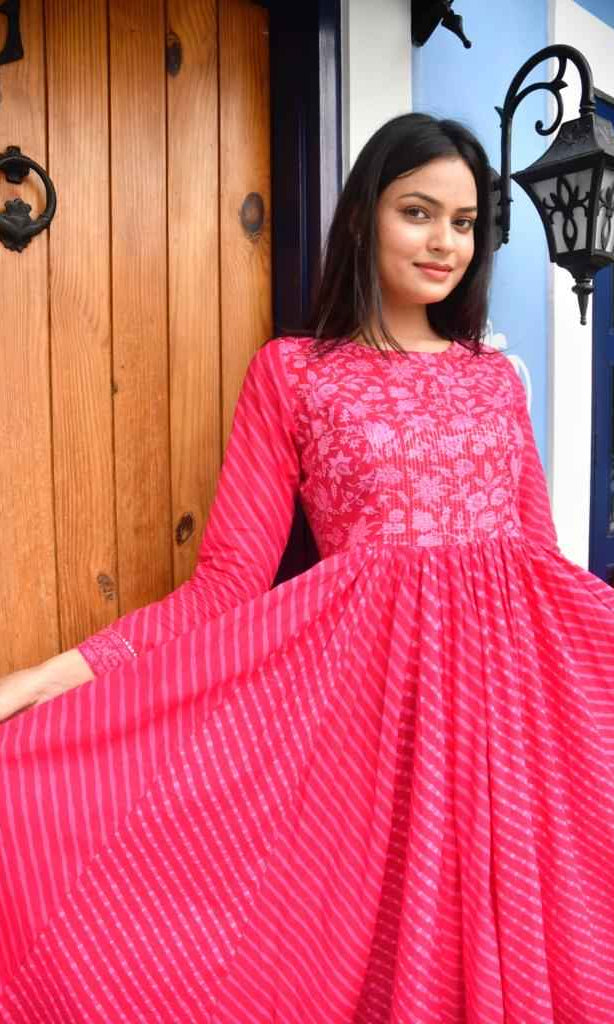 Pink Lehariya Anarkali Kurta: Rajasthani Charm