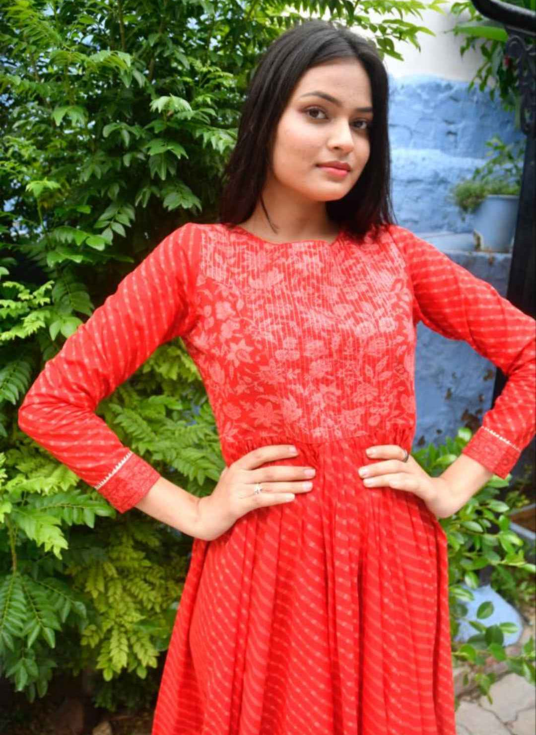 Red Lehariya Anarkali Kurta : Ethnic Elegance