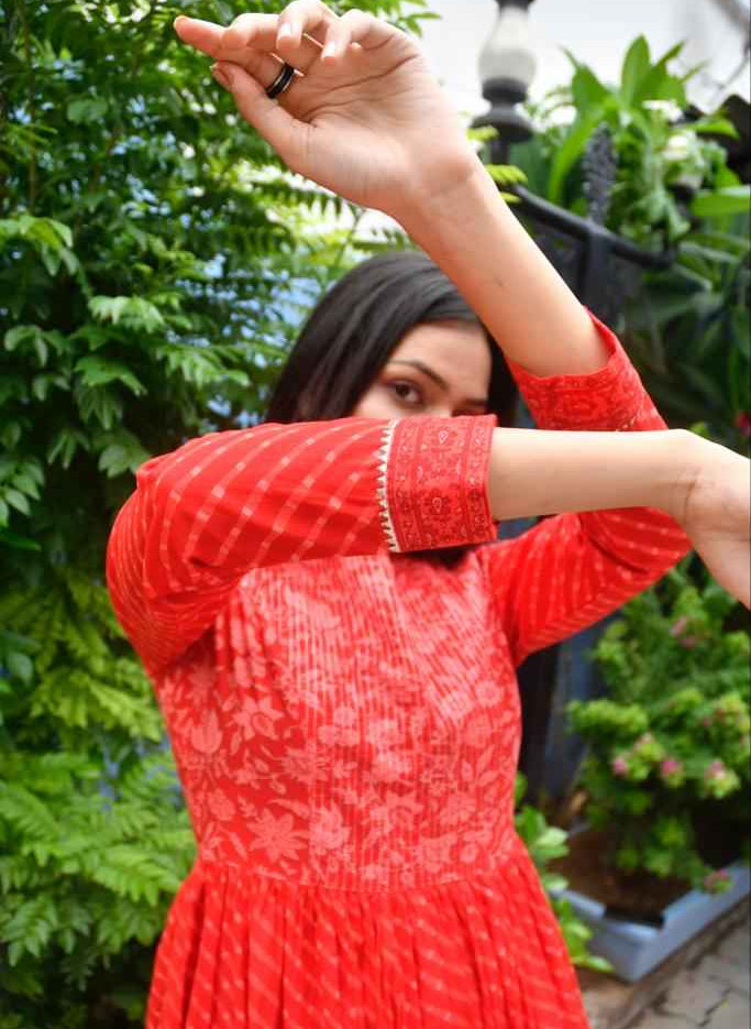 Red Lehariya Anarkali Kurta : Ethnic Elegance