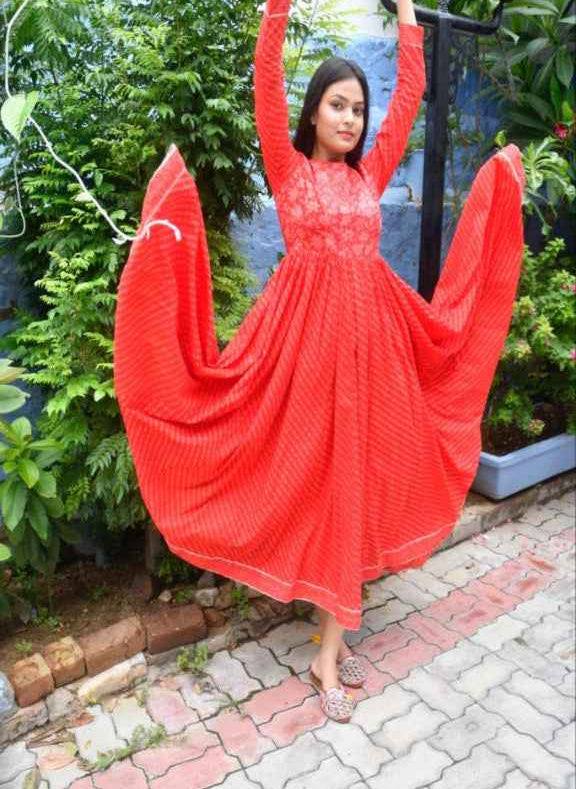 Red Lehariya Anarkali Kurta : Ethnic Elegance