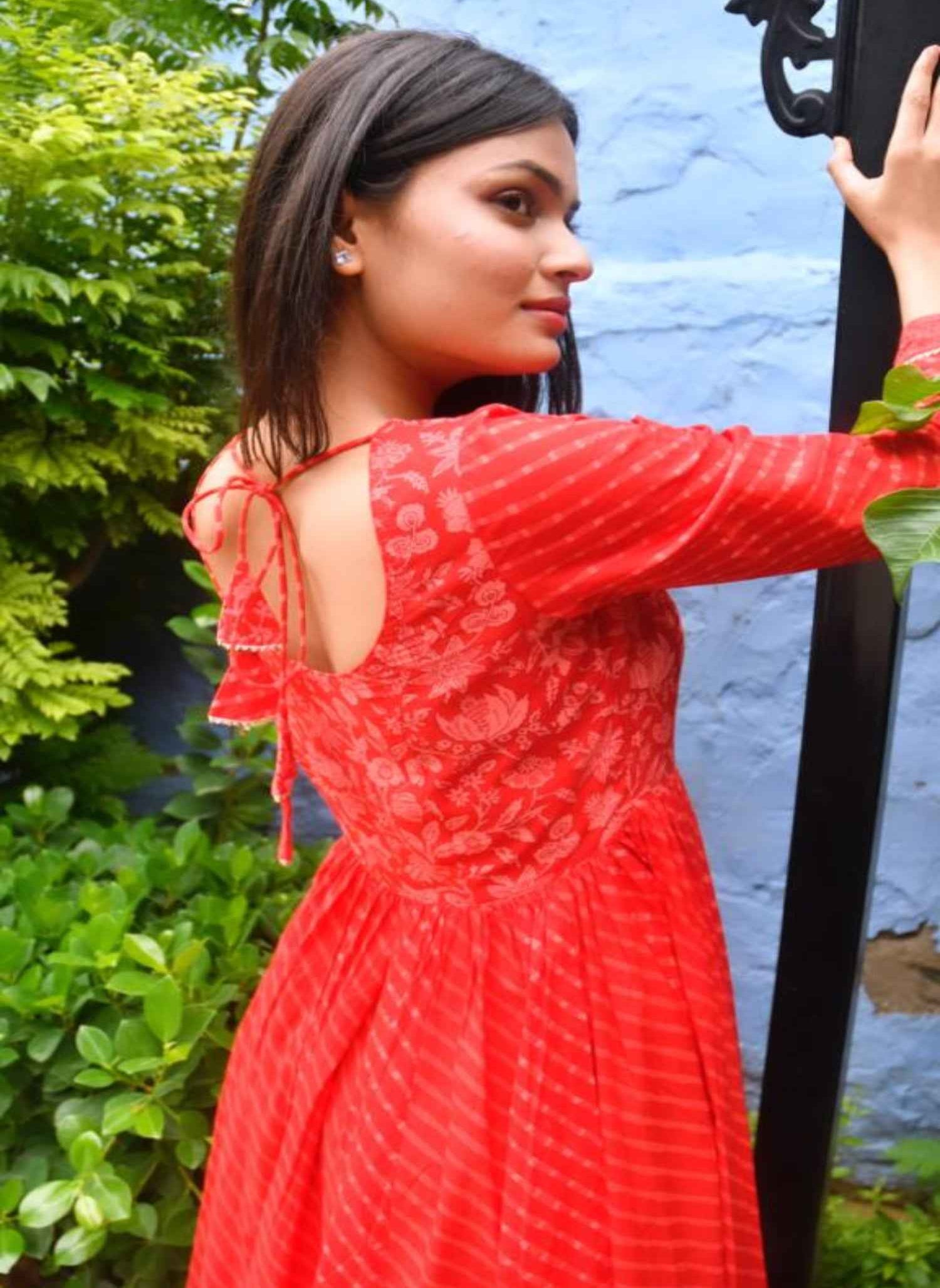 Red Lehariya Anarkali Kurta : Ethnic Elegance